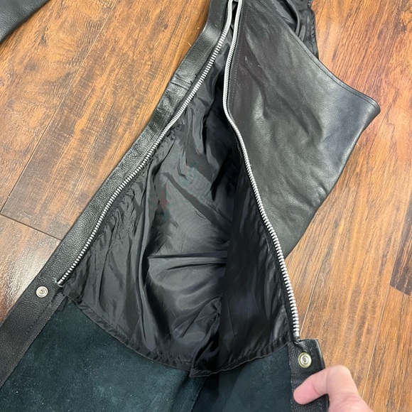 Leather Works Motorcycle Black Mens XXXL Genuine Leather Riding Biker Chaps - Picture 5 of 8